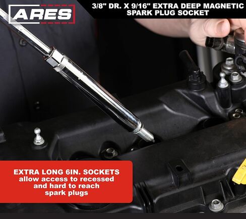 ARES 11036 - Extra Deep 5/8-Inch Magnetic Spark Plug Socket – 3/8-Inch Drive Spark Plug Socket – 6-Inch Long 6-Point Socket for Superior Reach and Coverage in Saudi Arabia
