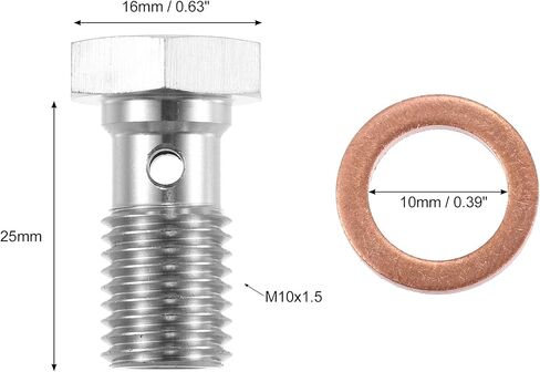 X AUTOHAUX 1pcs Stainless Steel M10x1.5 Thread Turbo Brake Line Banjo Bolt with Copper Washers Single Banjo Bolt 20mm Length in Kuwait