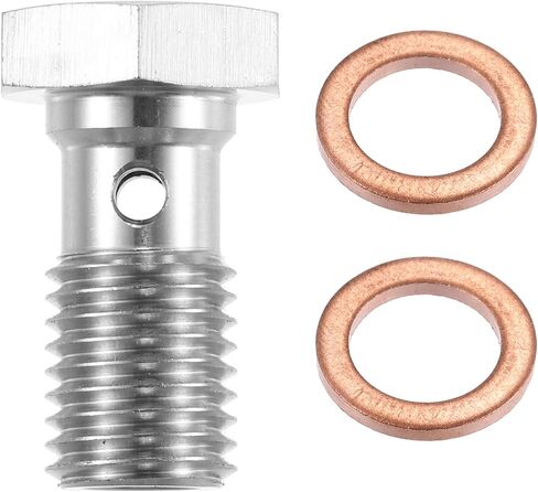 X AUTOHAUX 1pcs Stainless Steel M10x1.5 Thread Turbo Brake Line Banjo Bolt with Copper Washers Single Banjo Bolt 20mm Length in Kuwait