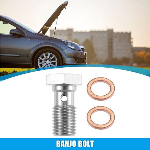 X AUTOHAUX 1pcs Stainless Steel M10x1.5 Thread Turbo Brake Line Banjo Bolt with Copper Washers Single Banjo Bolt 20mm Length in Kuwait