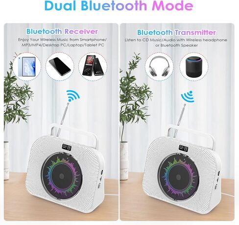 مشغل أقراص مضغوطة سطح المكتب مشغل أقراص مضغوطة بلوتوث مع مكبرات صوت CD Boombox مع شاشة مؤقت وبلوتوث مزدوج يدعم موسيقى النوم ومؤقت تشغيل بطاقة USB AUX TF in Saudi Arabia