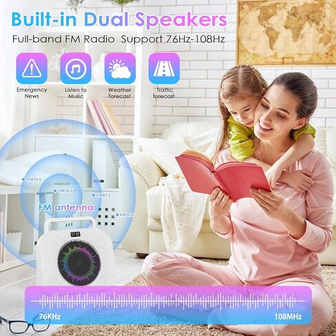 مشغل أقراص مضغوطة سطح المكتب مشغل أقراص مضغوطة بلوتوث مع مكبرات صوت CD Boombox مع شاشة مؤقت وبلوتوث مزدوج يدعم موسيقى النوم ومؤقت تشغيل بطاقة USB AUX TF in Saudi Arabia