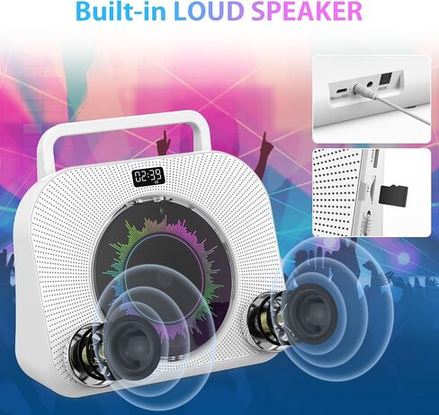مشغل أقراص مضغوطة سطح المكتب مشغل أقراص مضغوطة بلوتوث مع مكبرات صوت CD Boombox مع شاشة مؤقت وبلوتوث مزدوج يدعم موسيقى النوم ومؤقت تشغيل بطاقة USB AUX TF in Saudi Arabia