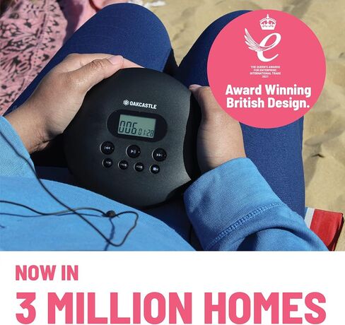 مشغل أقراص مضغوطة محمول، مشغل أقراص مضغوطة محمول قابل لإعادة الشحن مع بلوتوث 5.3، وقت تشغيل 12 ساعة، مشغلات أقراص مضغوطة صغيرة للسيارة (AUX فقط) | مشغل أقراص مضغوطة محمول Oakcastle CD100 مع سماعات رأس، CD Walkman، Discman (أزرق) in Kuwait