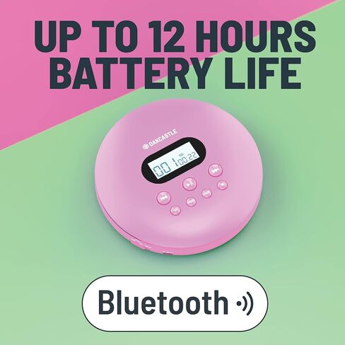 مشغل أقراص مضغوطة محمول، مشغل أقراص مضغوطة محمول قابل لإعادة الشحن مع بلوتوث 5.3، وقت تشغيل 12 ساعة، مشغلات أقراص مضغوطة صغيرة للسيارة (AUX فقط) | مشغل أقراص مضغوطة محمول Oakcastle CD100 مع سماعات رأس، CD Walkman، Discman (وردي) in Kuwait