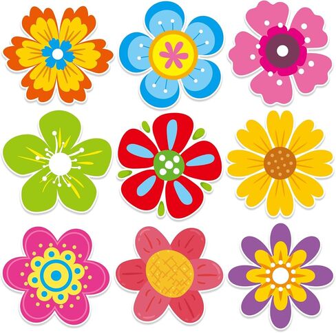 Flower Cutous 45 PCS Springtime Cutouts Versatile Colorful Flowers Classroom Decoration Cutouts with Glue Dots in Kuwait