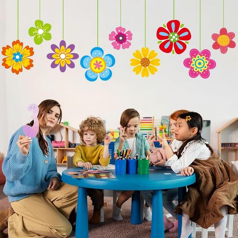 Flower Cutous 45 PCS Springtime Cutouts Versatile Colorful Flowers Classroom Decoration Cutouts with Glue Dots in Kuwait