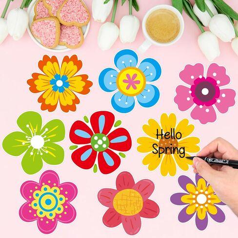 Flower Cutous 45 PCS Springtime Cutouts Versatile Colorful Flowers Classroom Decoration Cutouts with Glue Dots in Kuwait