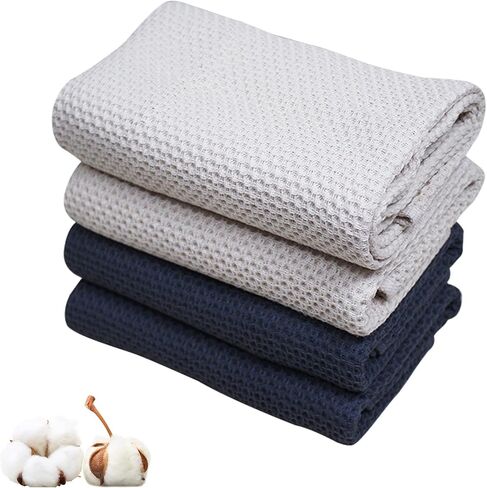 4Pack Cotton Gym Towel(13.7" x 27.5"), Yoga Sports Towel, Cool Waffle Pattern Towel for Neck and Face, Soft Breathable Absorbent Towel for Golf, Gym, Camping, Running, Workout, Kitchen in Kuwait