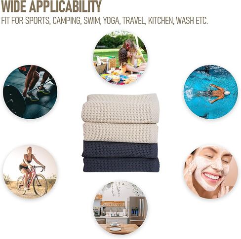4Pack Cotton Gym Towel(13.7" x 27.5"), Yoga Sports Towel, Cool Waffle Pattern Towel for Neck and Face, Soft Breathable Absorbent Towel for Golf, Gym, Camping, Running, Workout, Kitchen in Kuwait