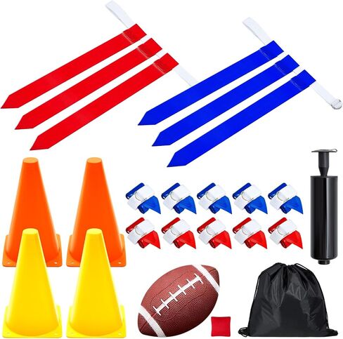 12 Player Adjustable Flag Football Set Includes 12 Pcs Football Belt 36 Pcs Flags 4 Cones 1 Bean Bag 1 Football 1 Pump 1 Storage Bag for Teens Kids Adults Flag Football Players in Saudi Arabia