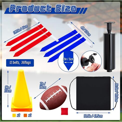 12 Player Adjustable Flag Football Set Includes 12 Pcs Football Belt 36 Pcs Flags 4 Cones 1 Bean Bag 1 Football 1 Pump 1 Storage Bag for Teens Kids Adults Flag Football Players in Saudi Arabia