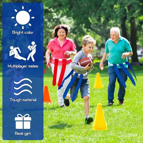 12 Player Adjustable Flag Football Set Includes 12 Pcs Football Belt 36 Pcs Flags 4 Cones 1 Bean Bag 1 Football 1 Pump 1 Storage Bag for Teens Kids Adults Flag Football Players in Saudi Arabia