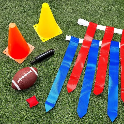 12 Player Adjustable Flag Football Set Includes 12 Pcs Football Belt 36 Pcs Flags 4 Cones 1 Bean Bag 1 Football 1 Pump 1 Storage Bag for Teens Kids Adults Flag Football Players in Saudi Arabia