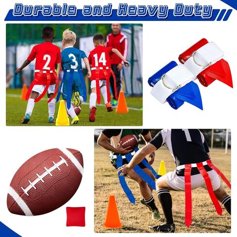 12 Player Adjustable Flag Football Set Includes 12 Pcs Football Belt 36 Pcs Flags 4 Cones 1 Bean Bag 1 Football 1 Pump 1 Storage Bag for Teens Kids Adults Flag Football Players in Saudi Arabia