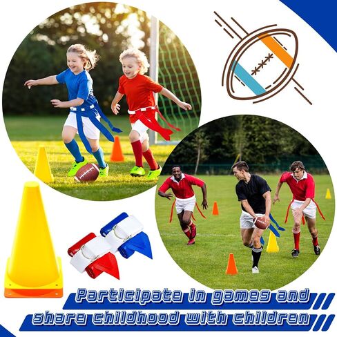 12 Player Adjustable Flag Football Set Includes 12 Pcs Football Belt 36 Pcs Flags 4 Cones 1 Bean Bag 1 Football 1 Pump 1 Storage Bag for Teens Kids Adults Flag Football Players in Saudi Arabia