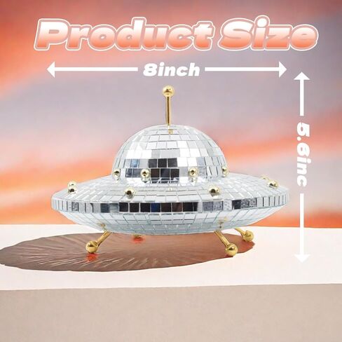 UFO- ديكور منزلي لسفينة الفضاء - كرة ديسكو مرآة عتيقة ديكورات عاكسة للطاولة، المكتب، المنزل، غرفة الموسيقى، الحفلات، الحديقة، البار، الهدايا المصنوعة يدويًا (8 × 6 بوصة) in Saudi Arabia