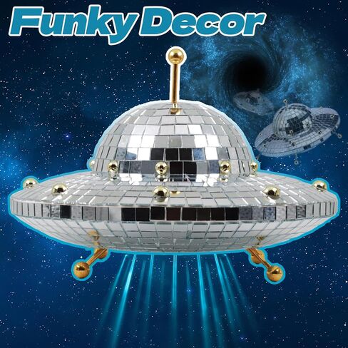UFO- ديكور منزلي لسفينة الفضاء - كرة ديسكو مرآة عتيقة ديكورات عاكسة للطاولة، المكتب، المنزل، غرفة الموسيقى، الحفلات، الحديقة، البار، الهدايا المصنوعة يدويًا (8 × 6 بوصة) in Saudi Arabia