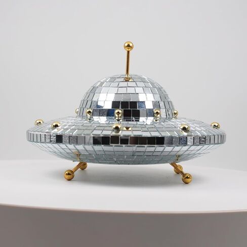 UFO- ديكور منزلي لسفينة الفضاء - كرة ديسكو مرآة عتيقة ديكورات عاكسة للطاولة، المكتب، المنزل، غرفة الموسيقى، الحفلات، الحديقة، البار، الهدايا المصنوعة يدويًا (8 × 6 بوصة) in Saudi Arabia