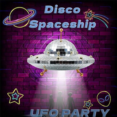 UFO- ديكور منزلي لسفينة الفضاء - كرة ديسكو مرآة عتيقة ديكورات عاكسة للطاولة، المكتب، المنزل، غرفة الموسيقى، الحفلات، الحديقة، البار، الهدايا المصنوعة يدويًا (8 × 6 بوصة) in Saudi Arabia