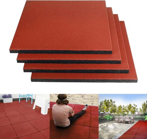 MYOYAY 4 Pack Playground Mat, 20"x20"x1" Interlocking Tiles, Red Heavy Duty Rubber Exercise Equipment Mats, Non-Slip Protective Training Rubber Mats for Home Gym Playground(Cover 11.12 Sq.FT) (Red) in Saudi Arabia