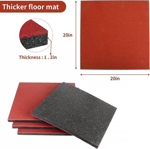 MYOYAY 4 Pack Playground Mat, 20"x20"x1" Interlocking Tiles, Red Heavy Duty Rubber Exercise Equipment Mats, Non-Slip Protective Training Rubber Mats for Home Gym Playground(Cover 11.12 Sq.FT) (Red) in Saudi Arabia