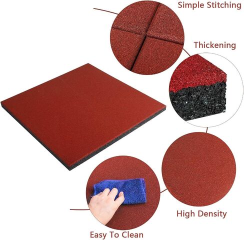MYOYAY 4 Pack Playground Mat, 20"x20"x1" Interlocking Tiles, Red Heavy Duty Rubber Exercise Equipment Mats, Non-Slip Protective Training Rubber Mats for Home Gym Playground(Cover 11.12 Sq.FT) (Red) in Saudi Arabia