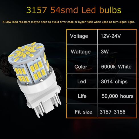 3157 لمبة ضوء الفرامل LED، 12 فولت - 24 فولت 3156 3057 3056 4157 3457 لمبة إضاءة بديلة LED لفرامل السيارة الذيل الجري وقوف السيارات ضوء احتياطي، 54SMD ضوء أحمر، قطعتان in Kuwait
