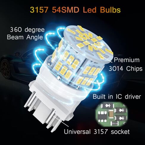 3157 لمبة ضوء الفرامل LED، 12 فولت - 24 فولت 3156 3057 3056 4157 3457 لمبة إضاءة بديلة LED لفرامل السيارة الذيل الجري وقوف السيارات ضوء احتياطي، 54SMD ضوء أحمر، قطعتان in Kuwait