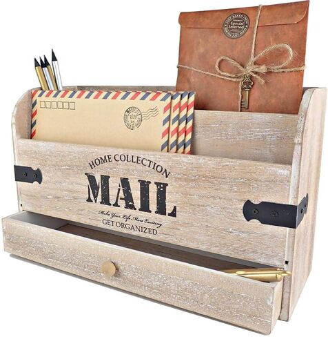 حامل بريد سطح المكتب منظم البريد - منظم مكتب خشبي وحامل ملفات وفارز البريد - ملحقات المكتب واللوازم المكتبية. منظم الملفات للمجلدات وحامل القلم ودرج واحد... in Kuwait