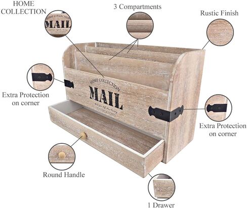 حامل بريد سطح المكتب منظم البريد - منظم مكتب خشبي وحامل ملفات وفارز البريد - ملحقات المكتب واللوازم المكتبية. منظم الملفات للمجلدات وحامل القلم ودرج واحد... in Kuwait