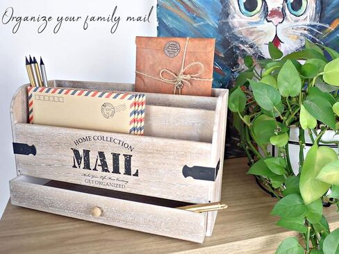 حامل بريد سطح المكتب منظم البريد - منظم مكتب خشبي وحامل ملفات وفارز البريد - ملحقات المكتب واللوازم المكتبية. منظم الملفات للمجلدات وحامل القلم ودرج واحد... in Kuwait