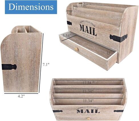 حامل بريد سطح المكتب منظم البريد - منظم مكتب خشبي وحامل ملفات وفارز البريد - ملحقات المكتب واللوازم المكتبية. منظم الملفات للمجلدات وحامل القلم ودرج واحد... in Kuwait