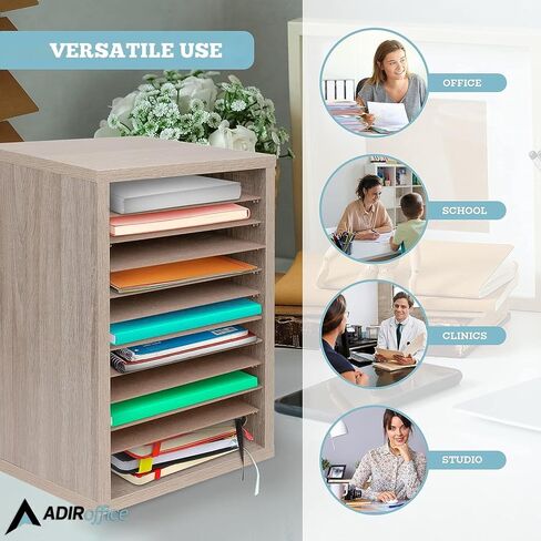 صندوق بريد AdirOffice Classroom - منظم بريد خشبي مكون من 11 حجرة، تخزين ورق البناء، فارز سطح المكتب الرأسي مع فتحات، صناديق بريد مع أرفف قابلة للإزالة (11 فتحة، أسود) in Saudi Arabia