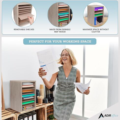 صندوق بريد AdirOffice Classroom - منظم بريد خشبي مكون من 11 حجرة، تخزين ورق البناء، فارز سطح المكتب الرأسي مع فتحات، صناديق بريد مع أرفف قابلة للإزالة (11 فتحة، أسود) in Saudi Arabia