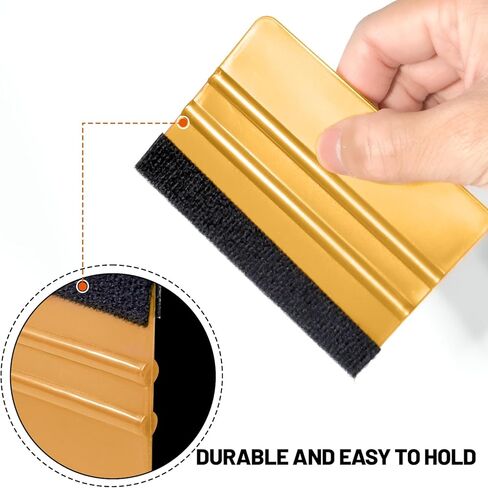 ممسحة لباد السيارة للفينيل، مكشطة بلاستيكية بحافة لباد، أداة تطبيق تثبيت الفينيل، ممسحة احترافية لفيلم السيارة خالية من الخدوش (ذهبي، 10 عبوات) in Kuwait