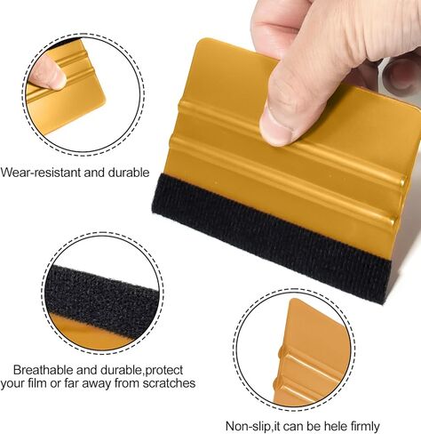 ممسحة لباد السيارة للفينيل، مكشطة بلاستيكية بحافة لباد، أداة تطبيق تثبيت الفينيل، ممسحة احترافية لفيلم السيارة خالية من الخدوش (ذهبي، 10 عبوات) in Kuwait