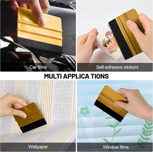 ممسحة لباد السيارة للفينيل، مكشطة بلاستيكية بحافة لباد، أداة تطبيق تثبيت الفينيل، ممسحة احترافية لفيلم السيارة خالية من الخدوش (ذهبي، 10 عبوات) in Kuwait