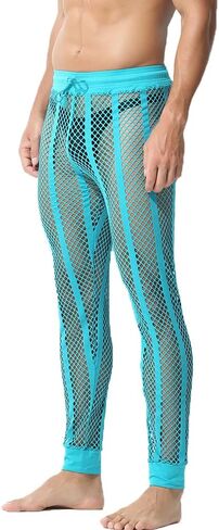 سراويل شبكية للرجال مخططة بشبكة صيد السمك، سراويل ضيقة للياقة البدنية، سراويل ضيقة للتمرين in Kuwait