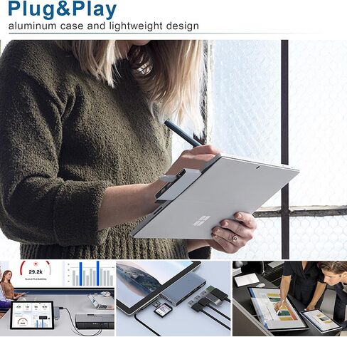 USB 3.0 Surface Pro 6/Pro 5/Pro 4 USB Hub محطة إرساء 4K HDMI Hub محول، SD & TF/Micro SD قارئ بطاقات الذاكرة، 4K@30 هرتز HDMI ملحقات محول منفذ لمايكروسوفت Surface Pro 6/5/4 in Saudi Arabia