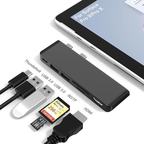 USB 3.0 Surface Pro 6/Pro 5/Pro 4 USB Hub Docking Station 4K HDMI Hub Adapter, SD & TF/Micro SD Memory Card Reader, 4K@30Hz HDMI Port Converter Accessories for Microsoft Surface Pro 6/5/4 in Kuwait