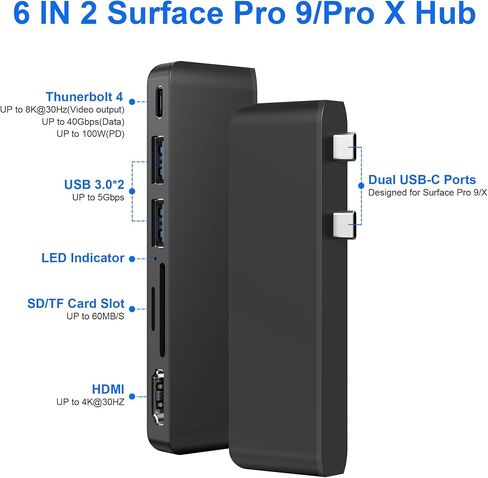 USB 3.0 Surface Pro 6/Pro 5/Pro 4 USB Hub Docking Station 4K HDMI Hub Adapter, SD & TF/Micro SD Memory Card Reader, 4K@30Hz HDMI Port Converter Accessories for Microsoft Surface Pro 6/5/4 in Kuwait