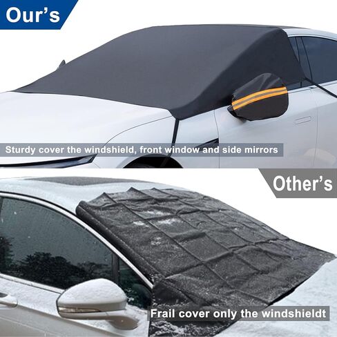 غطاء الزجاج الأمامي FOVAL للثلج والثلج، غطاء الزجاج الأمامي للسيارة مع غطاء مرآة جانبية - غطاء حماية شتوي لنافذة ممسحة - غطاء واقي من الصقيع (حارس أسود مرن) in Kuwait