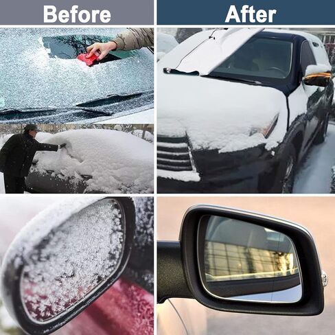غطاء الزجاج الأمامي FOVAL للثلج والثلج، غطاء الزجاج الأمامي للسيارة مع غطاء مرآة جانبية - غطاء حماية شتوي لنافذة ممسحة - غطاء واقي من الصقيع (حارس أسود مرن) in Kuwait
