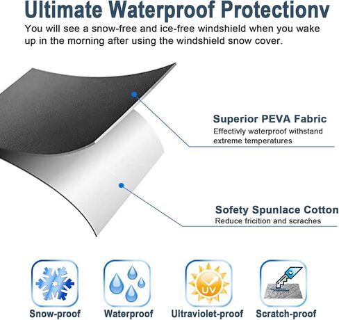 غطاء الزجاج الأمامي FOVAL للثلج والثلج، غطاء الزجاج الأمامي للسيارة مع غطاء مرآة جانبية - غطاء حماية شتوي لنافذة ممسحة - غطاء واقي من الصقيع (حارس أسود مرن) in Kuwait