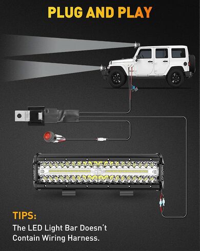 شريط إضاءة LED مقاس 12 بوصة من NAOEVO، 300 وات 30000 لومن LED للطرق الوعرة/القيادة/مصابيح الضباب، مصابيح LED للعمل لشاحنة UTV ATV وجرار وعربة الجولف وقارب الجيب، قطعة واحدة (أبيض) in Kuwait