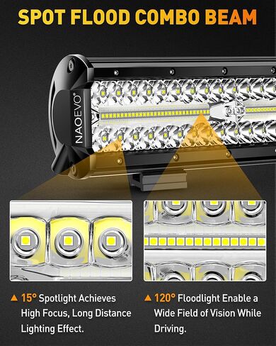 شريط إضاءة LED مقاس 12 بوصة من NAOEVO، 300 وات 30000 لومن LED للطرق الوعرة/القيادة/مصابيح الضباب، مصابيح LED للعمل لشاحنة UTV ATV وجرار وعربة الجولف وقارب الجيب، قطعة واحدة (أبيض) in Kuwait