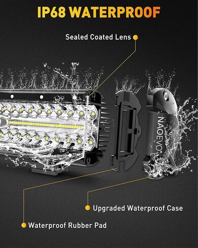 شريط إضاءة LED مقاس 12 بوصة من NAOEVO، 300 وات 30000 لومن LED للطرق الوعرة/القيادة/مصابيح الضباب، مصابيح LED للعمل لشاحنة UTV ATV وجرار وعربة الجولف وقارب الجيب، قطعة واحدة (أبيض) in Kuwait