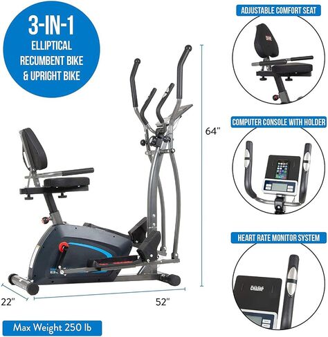 جهاز التمرين 3 في 1 من بودي تشامب، مدرب ثلاثي، دراجة بيضاوية الشكل ودراجة مستقيمة in Kuwait