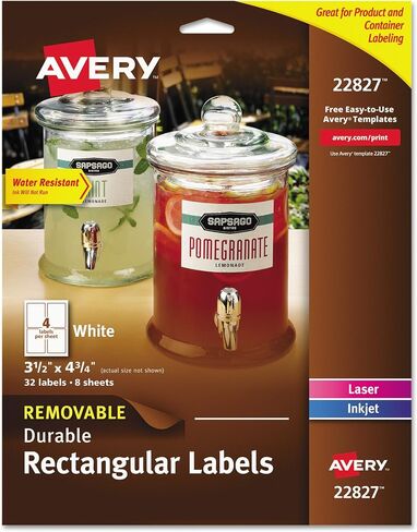 ملصقات مستطيلة فارغة قابلة للطباعة من Avery، 3.5 بوصة × 4.75 بوصة، أبيض، 32 ملصقًا قابلاً للتخصيص (22827) in Kuwait